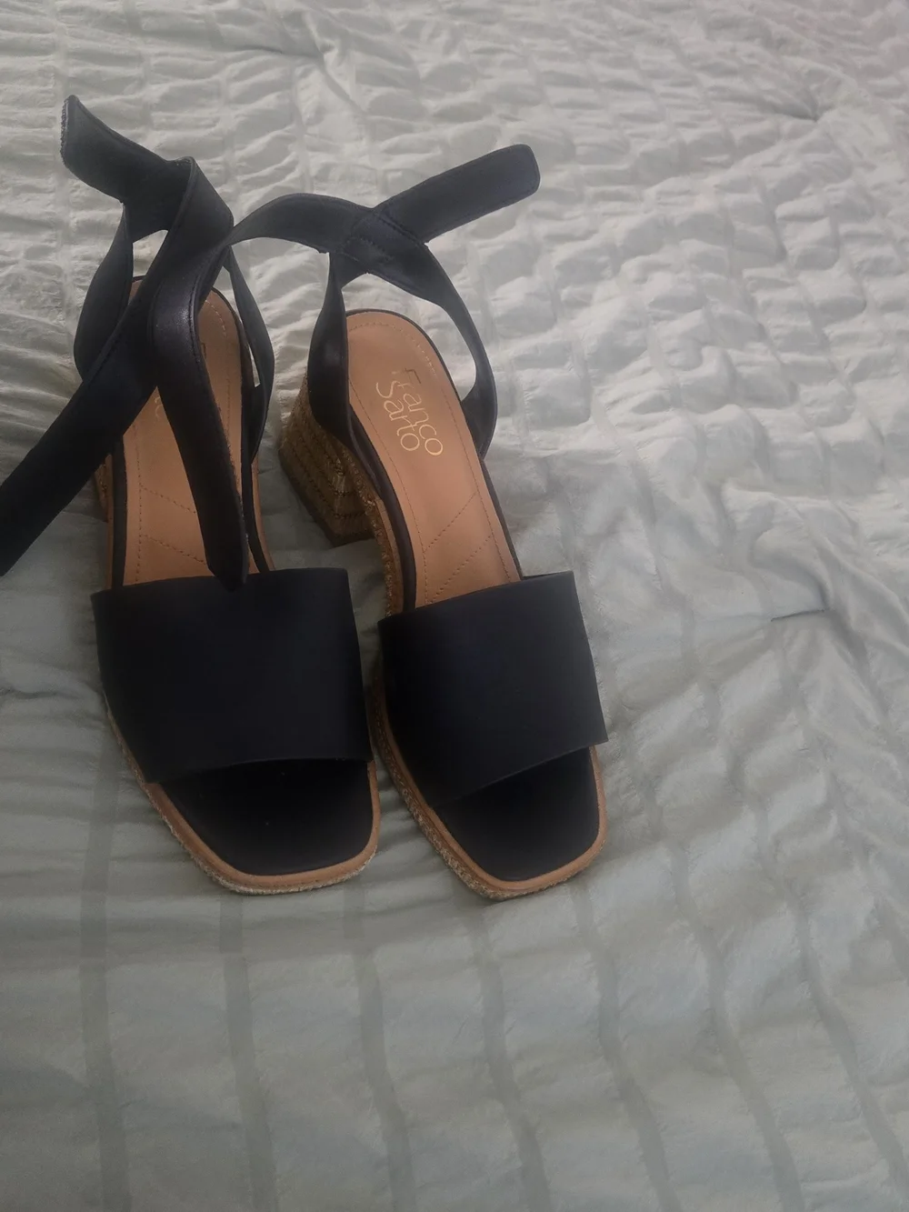 Franco Sarto Black Ankle Tie Wedge Sandals